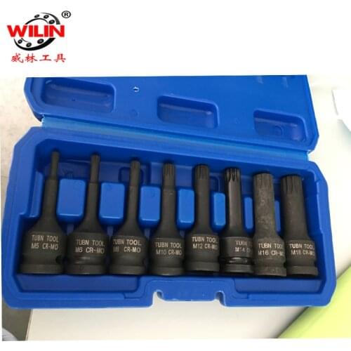 8 Piece Impact Torx Star Bit Socket Set T30 T40 T45 T50 T55 T60 T70 T80 CR-MO Screwdriver Bit Socket 1/2" Square Drive 78mm Long