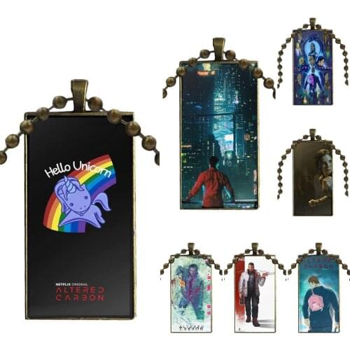 America TV Altered Carbon Art Glass Cabochon Pendant Necklace Rectangle Fashion Necklace For Women Gift