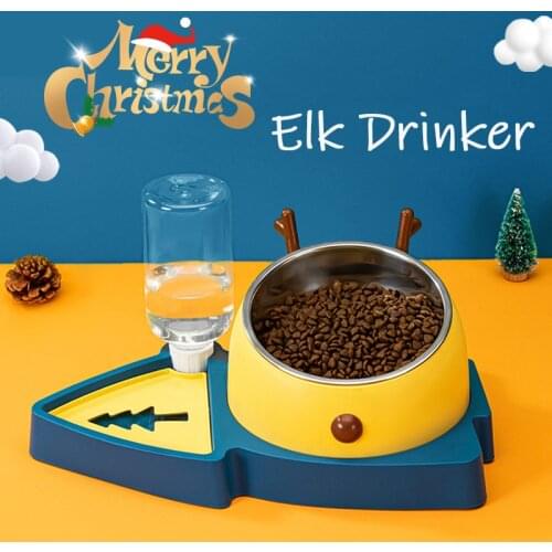 Christmas Pet Dog Cat Automatic Feeder Bowl for Dogs Drinking Water 320ml Bottle Kitten Bowls Puppy Slow Food Container Supplies