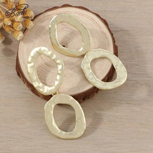 Badu Long Women Gold Hollow Stud Earrings Fashion Two Round Metal Punk Vintage Statement Earrings Jewelry Wholesale Party