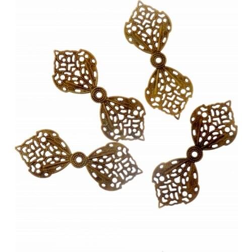 Free shipping 10Pcs Bronze Filigree Bow Wraps Connectors Metal Crafts Decoration DIY Findings Connectors 62x24mm F1815