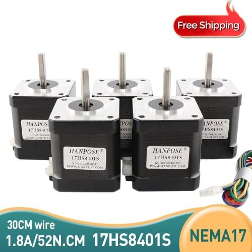 Free Shipping 5pcs 4-lead Nema17 Stepper Motor 48mm / 78Oz-in / 1.8a Nema 17 motor 42BYGH 1.7A (17HS8401S ) motor for 3D printer