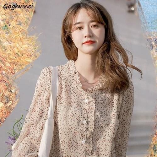 Blouses Women Single-breasted Butterfly Sleeve Leisure Korean Style Trendy Printed Sweet Ladies Chic Chiffon Comfortable Spring