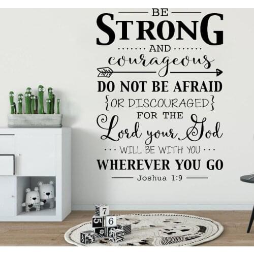 Be Strong and Courageous Wall Decal Quote Bible Verse Christian Wall Decor Stickers Joshua 1:9 Decal for Kids Rooms A184