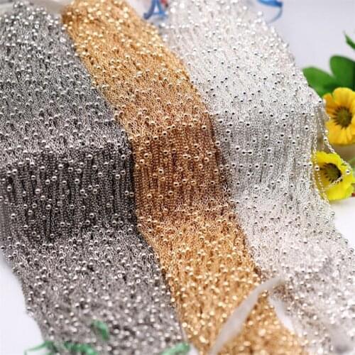 Necklace Chains 2m/pack Rhodium/Silver/KC Gold Color Flat Chain with bead for DIY Jewelry Making