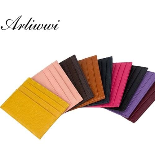 Arliwwi 100% Genuine Cow Leather ID Card Holder Candy Color Bank Credit Card Multi Slot Slim Card Case GH01