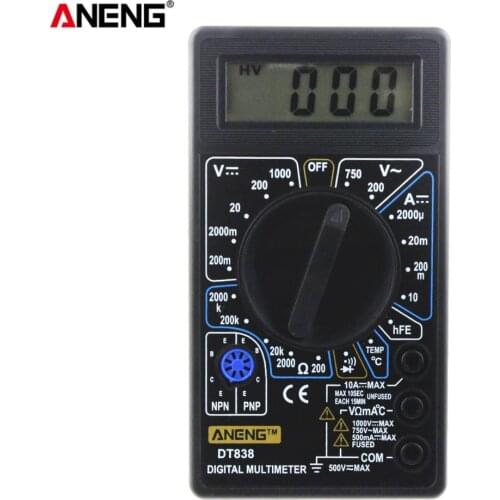 ANENG DT-838 LCD Digital Multimeter AC/DC 750/1000V Amp Volt Ohm Tem Tester Black With Thermocouple LCD Backlight Portable