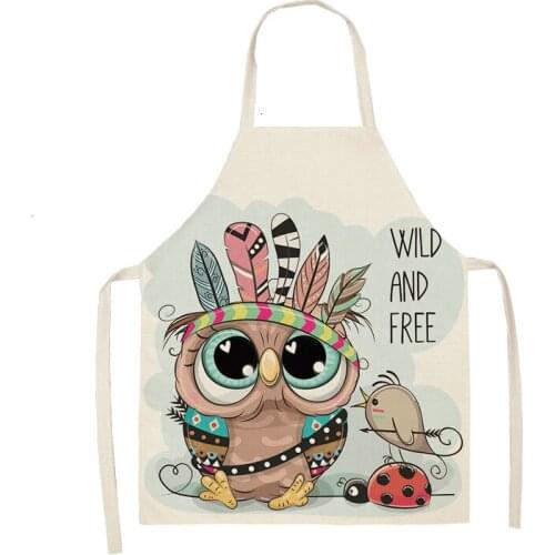 Owl Flower Printed Sleeveless Cotton Linen Apron Kitchen Brief Pinafore Women Home Cooking Baking Waist Bib man kid aprons 68x55