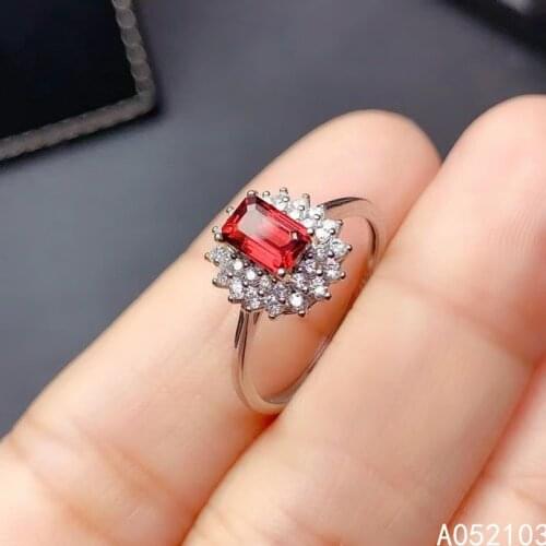KJJEAXCMY fine jewelry 925 sterling silver inlaid Natural garnet Womens simple luxury square adjustable ring support check