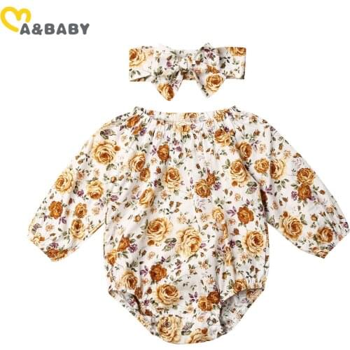 Ma&Baby 0-18M Vintage Flower Newborn Infant Baby Girls Romper Long Sleeve Jumpsuit Autumn Spring Baby Girl Clothes