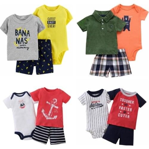 Infant Toddler Baby Boy Girl Clothing set 2020 Summer Bebe Sets T-shirt+Bodysuit+Shorts 3Pieces New born Baby Clothes Outfit
