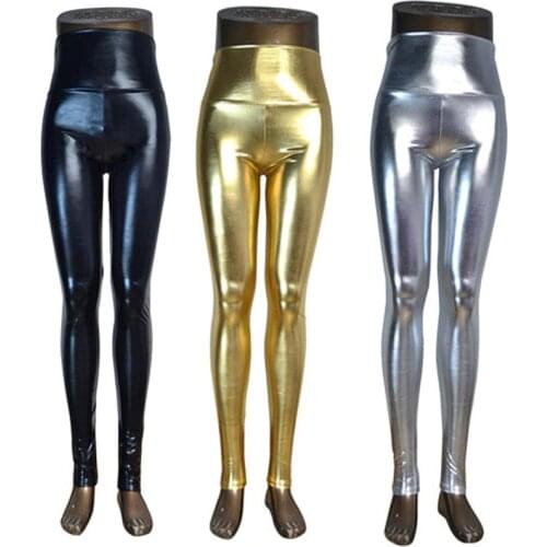 DISSIMILAR High Waist Shiny Wet Liquid Look PU Faux Leather Metallic Stretchy Leggings Sexy Dance Pants Disco Leggins 5 Sizes