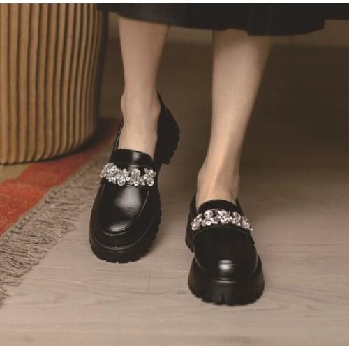 Lolita 2021 New Fashion Single Shoes Women Increase All-match British Wind Rhinestone Mary Jane Womens Shoes Loafers