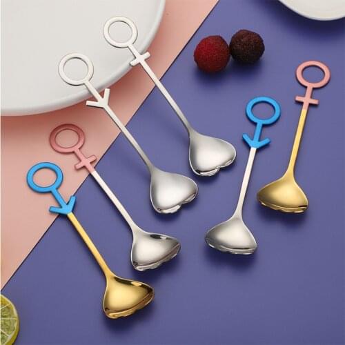 Stainless Steel Heart Couple Spoon Coffee Milk Ice Cream Mixing Spoons Dessert Scoop Teaspoon Kitchen Tableware Wedding Supplies