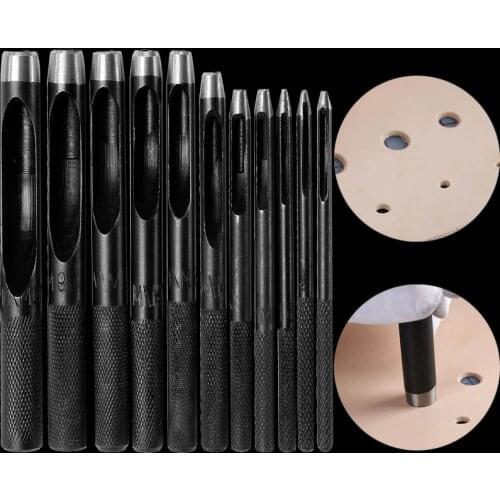 MIUSIE 1Pcs 10Size Round Carbon Steel Leather Craft Shank Hollow Hole Punch 1mm-10mm for Leather Belt Band Gasket Tools