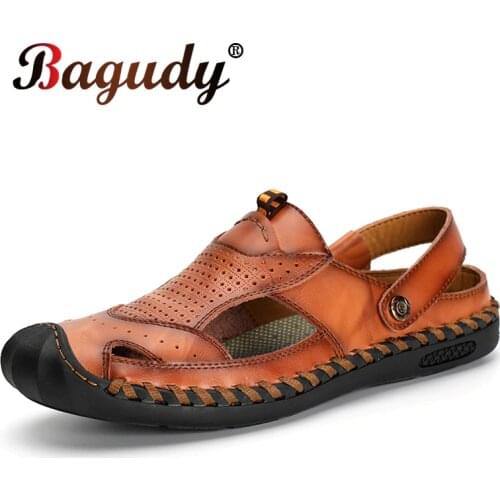 Fashion Summer New Male Casual Shoes Genuine Leather Men Sandals Handmade Comfortable Beach Sandals Man Fashion Outdoor Slipper