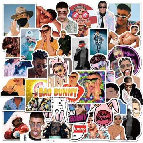 50PCS Hot Sale Singers Bad Bunny Waterproof Stationery Pvc Sticker Skateboard Suitcase Guitar Luggage For Kid Toy DIY Sticker
