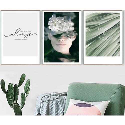 Wall Art Canvas Painting Flower Girl Leaves Quotes Nordic Posters And Prints Canvas Pictures For Living Room Home Decor