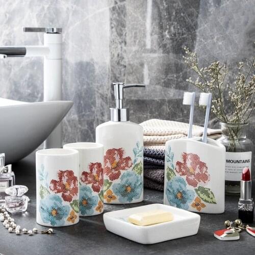Nordic Ceramic Bathroom Wash Set-Wedding Gift-5pcs/Set Bathroom Accessories Kit-Housewarming Toothbrush Soap Dish