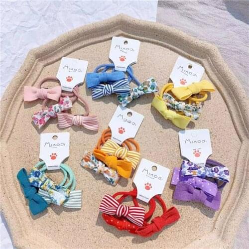 2021 New Girls Fabric Floral Hair Ring Striped Bow Baby Rubber Band Hair Ties Headdress for Children Fashion Hair Accessories