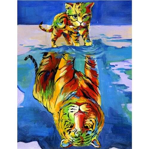 New circular Stones Square Diamond Painting Tiger and cat 5d Diy Diamond Embroidery sale Mosaic rhinestone Wall StickerZP-3563