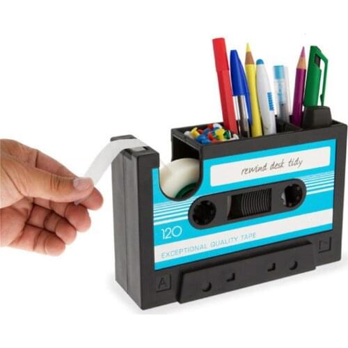 New Cassette Tape Dispenser Pen Holder Desk Tidy Container With Adhesive Tape Office Pencil Pot Stationery Storage Container