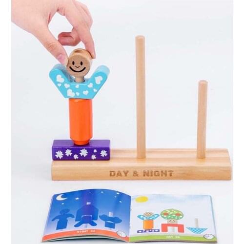 New Sun Moon Day Night Pillar Block Toy DIY Non-Toxic Environmental Protection Wooden Blocks Shape Stacking Educational Kids Toy