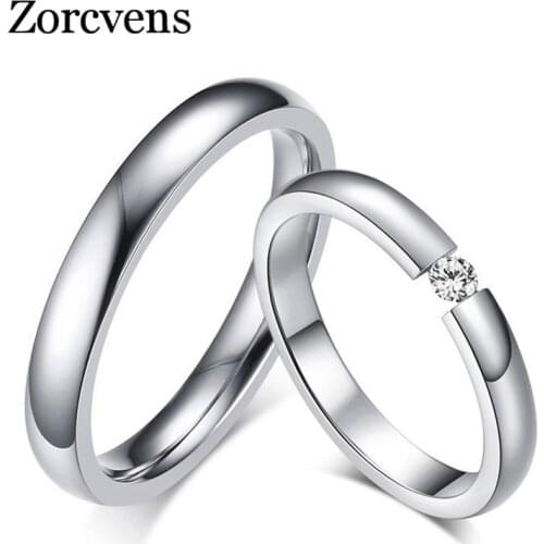 Modyle Silver Color Stainless Steel Wedding Rings for Women Men Bands CZ Stone Engagement Ring