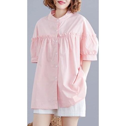 Solid cotton linen ruffles women shirts 2020 summer new lantern sleeved loose casual female shirts outwear coat tops