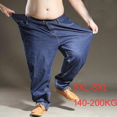 Autumn Winter Jeans For Men Classic Dark Blue Denim Trousers High Waist Stretched Straight Loose Plus Size 49 52 55 54 60 Pants