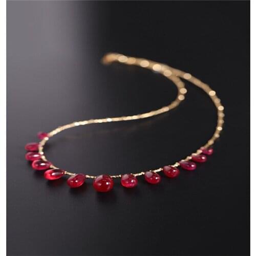 DAIMI Plain Water Drop Ruby Necklace Female Heaven Genuine Yellow 18K Gold Color Treasure Pendant Gift