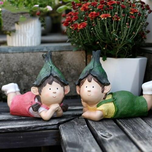 Pastoral Cute Cartoon Doll Kids Resin Accessories Garden Courtyard Figurines Crafts Outdoor Balcony Villa Sculpture Decoration