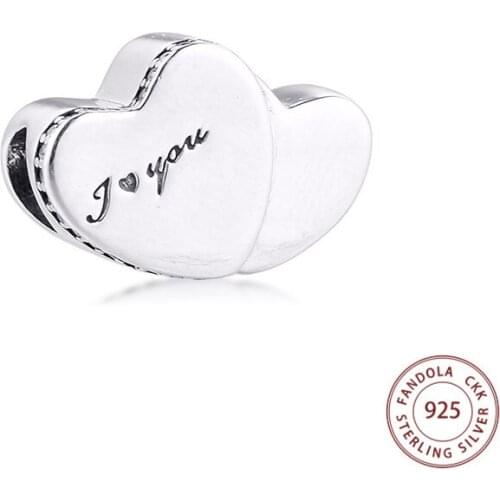 Fits Pandora Bracelet Two Hearts Charms 925 Sterling Silver Clear CZ Beads Women DIY Jewelry Making Gift Kralen Wholesale