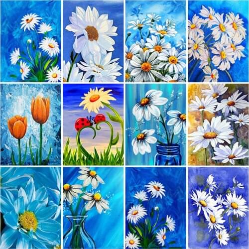 Full Square Resin Diamond Painting Flower Tulip 5D Mosaic Daisy Diamond Embroidery Landscape Cross Stitch Kit Home Decoration