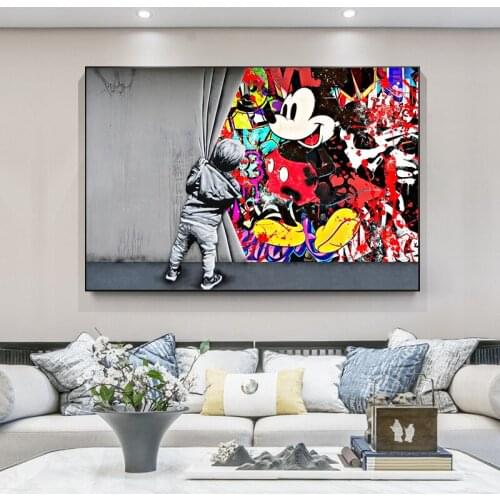 Pop Art Canvas Art Paintings Graffiti Art Mickey Mouse Poster and Print Cuadros Wall Art Picture for Kid Bedroom Home Decoration