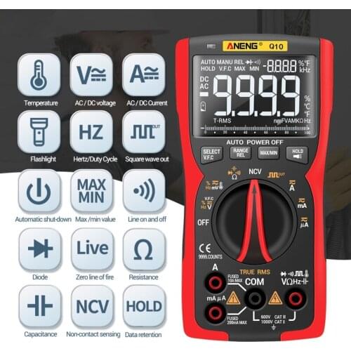 Q10 Digital Multimeter 9999 Professional Tester Multimetro True RMS Analog DIY Transistor Capacitor NCV Testers Lcr Meter