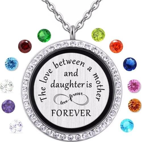 The love between a mom and daughter is forever magnetic glass floating charm locket With birthstones pendant necklace jewelry
