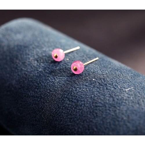 DAIMI G18K Gold Pink Sapphire Stud Earrings Genuine Gemstones Valentines Day Gift For Girlfriend Earrings