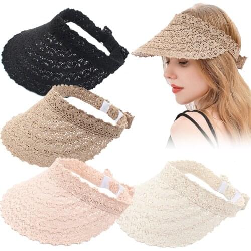 Female summer sunshade hat collapsible sunshade hat large brim lace straw hat