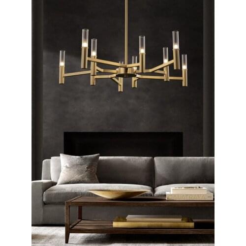 Postmodern copper chandelier creative personality living room dining room bedroom glass lamp