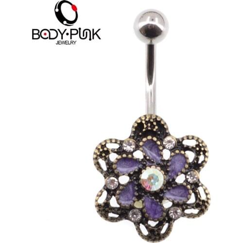 BODY PUNK Exquisite Flower 316L Stainless Steel Piercings Navel Belly Button Rings Bikini Party Sex Body Jewelry