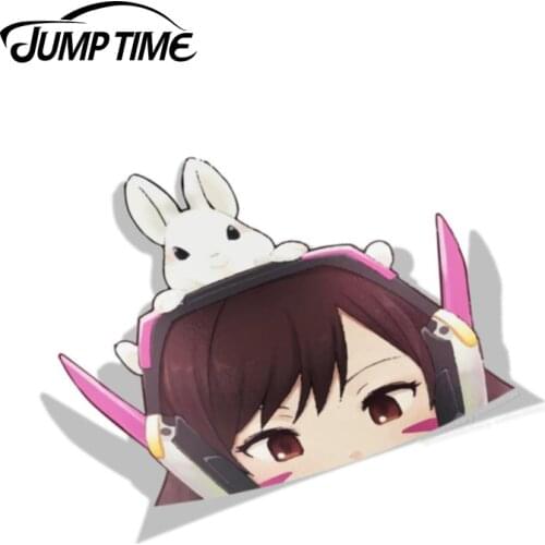 Jump Time 13cm x 11.9cm D.VA Peek Anime Decal Kawii Girl Funny Car Stickers Vinyl Decor Car Window Bumper Car Accessories