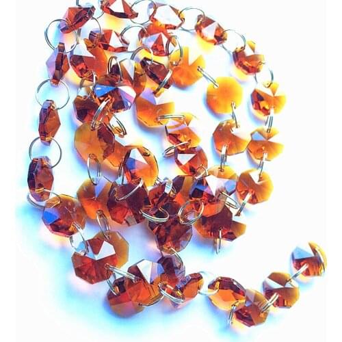 Top Quality 100m/lot Brown Crystal Chandelier Hanging Parts Diy 14mm Octagon Beads Garland Strands Wedding Home Decoration