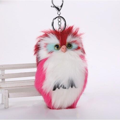 Fooderwerk Jewelry Imitation Rabbit Fur Large Owl Key Ring Pendant Cute Animal Fur Bag Pendant Fur Ball Pom pom Keychain