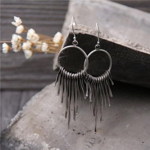 Thai Silver 925 Sterling Silver Vintage Style Handmade Tassels Drop Earrings For Women Handmade Silver Earrings Christmas Gift