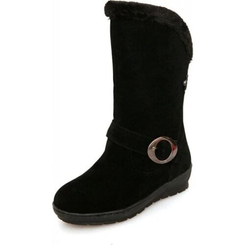 Flat Heels Buckle Winter Boots Warm Shoes Two Style Thick Fur Women Snow Boots Woman Mid-calf Botas Big Girl Boot XKD2137