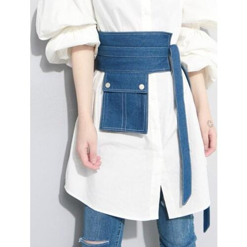 2021 Women Cummerbunds Blue Denim Waistband With Shirt Wide Belt Decorative And Waist Strap Bind waist for summer