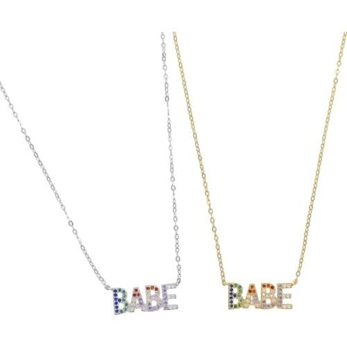 High quality rainbow cz pastel BABE Letter necklace delicate 100% 925 sterling silver fashion colorful jewelry