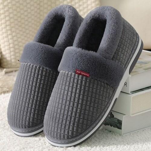 Qmaigie winter house man slippers with fur inside Warm Suede Plush Gingham women shoe for men Home mens room boots Soft Antiskid