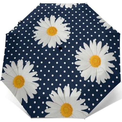 Sunny Umbrella Dots And Daisy Pattern Automatic folding portable men women umbrella Sunscreen rain Windproof beach parasol